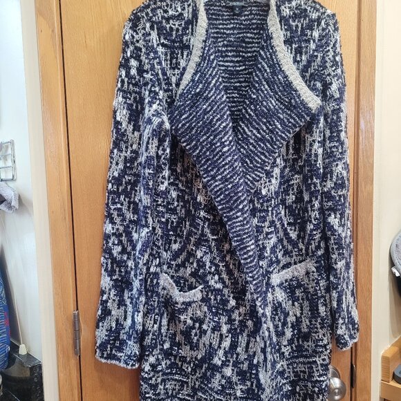 Lucky Brand Sweaters - Lucky Brand Long Blue/Grey Open Cotton/Wool Blend Cardigan Size Medium EUC